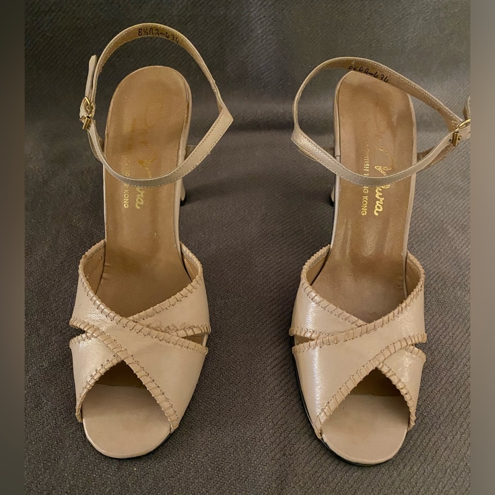 De Mura Blush Leather Topstitch Detail Slingback High-Heeled Sandal **VINTAGE**